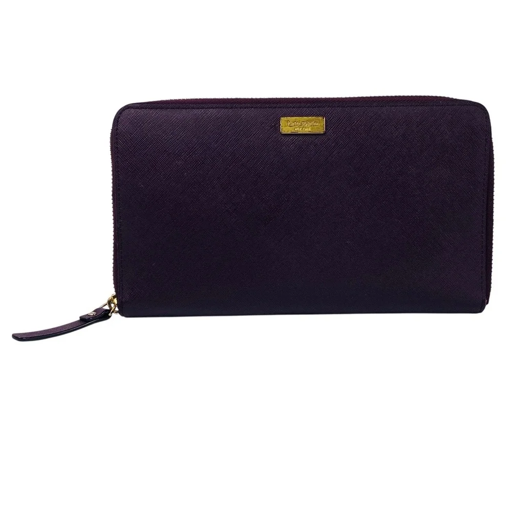 Kate Spade New York Laurel Way Talla Texture Deep Plum Leather Zip AroundWallet